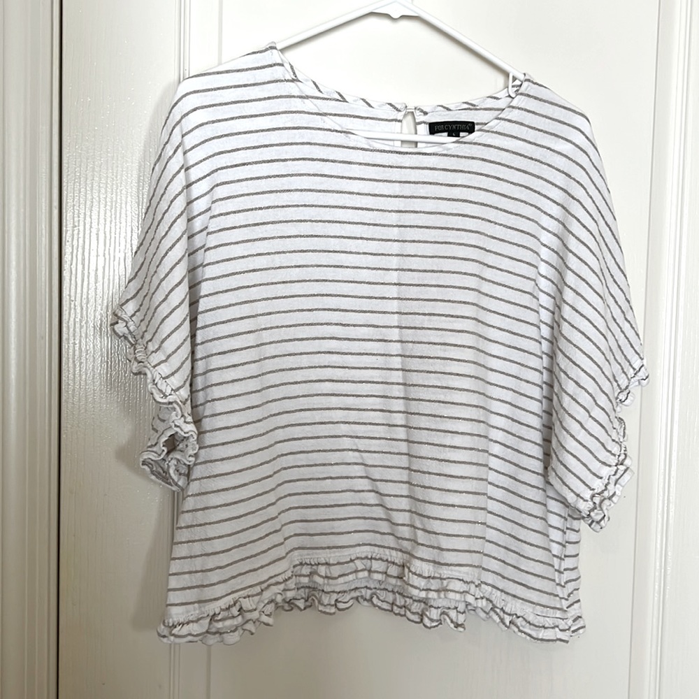Striped gold a, tan and white blouse